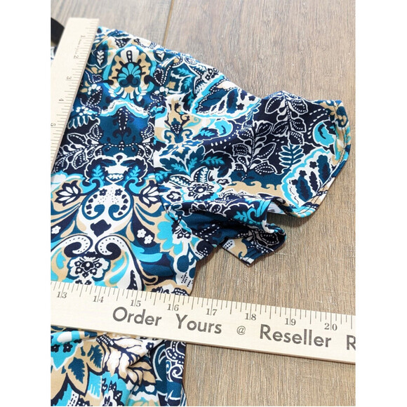 PerSeption Concepts Top Womens Small Blue Print Short Flutter Sleeve Stretch - Picture 7 of 10